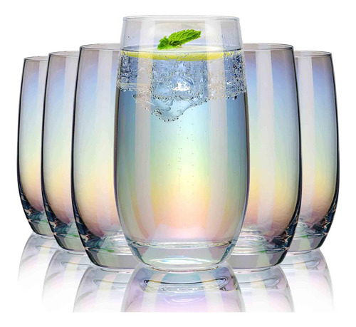 Juego De 6 Vasos De Agua Iridiscentes - Vasos De Vidrio...