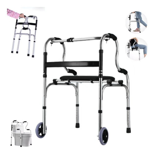 Andadera Plegable Multiuso Doble Apoyo Con Ruedas Asiento