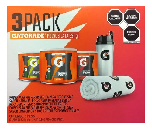 Gatorade En Polvo Naranja 3 Pz + Shaker + Toalla