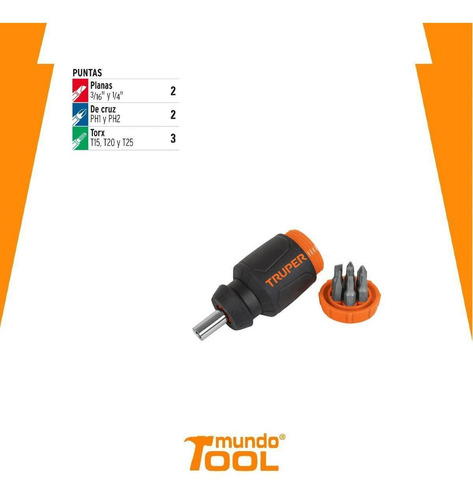 Imagen 2 de 3 de Desarmador Tipo Trompo Con 7 Puntas Truper 10751