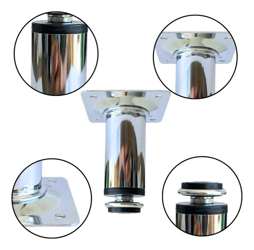 Kit 4 Pé 8cm Cromado Regulável Para Móveis, Armário, Cozinha