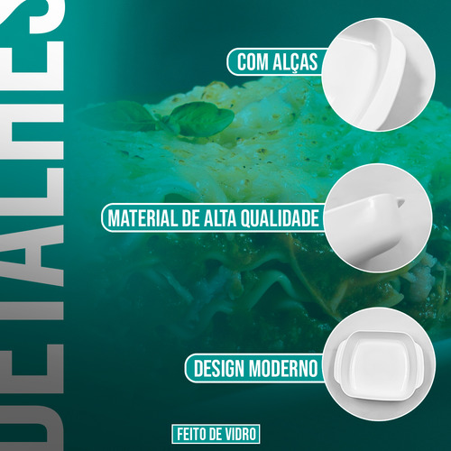2 Travessa Retangular Refratária 1300ml Porcelana Grande