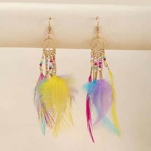 Para Pendientes De Plumas De Colores Para Mujer, Borlas,