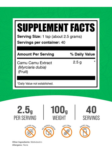 Bulksupplements Polvo Extracto Camu Camu 100g