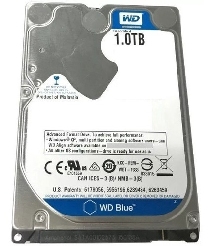 Imagen 2 de 4 de Disco Rigido Notebook 1tb Blue Wd Western Digital 2.5 Sata