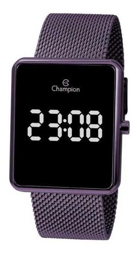 Relógio Champion Feminino Digital Led Quadrado Ch40080i Cor da correia Roxo Cor do bisel Preto Cor do fundo Preto