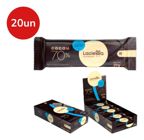 Caixa Chocolate Barra Zero 70% Cacau Laciella C/20 Unidades
