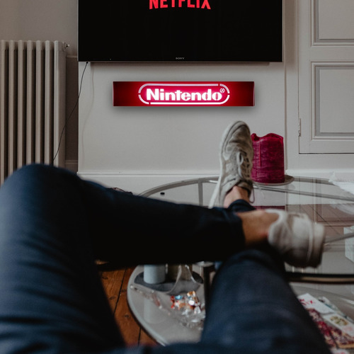 Nintendo Letrero Luminoso Led 45cm Lampara Pared Señal Gamer