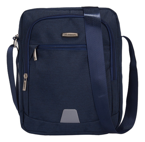 Bolsa Messenger Huser Con Logo Estampado Para Hombre Acabado de los herrajes Niquel Color Azul Correa de hombro Azul Diseño de la tela Liso