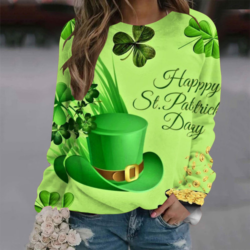 Blusa Holgada K Estampada A La Moda Del Día De San Patricio