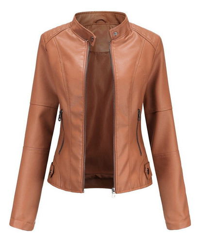 Cazadora Biker Casual De Piel Para Mujer