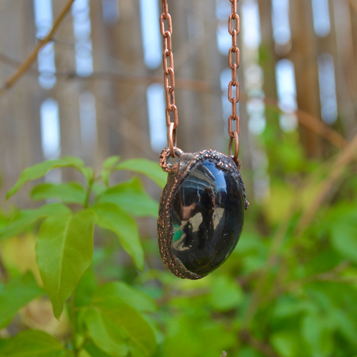 Imagen 4 de 9 de Collar Dije Obsidiana, Cadena De Cobre, Regalo Joyeria Autor