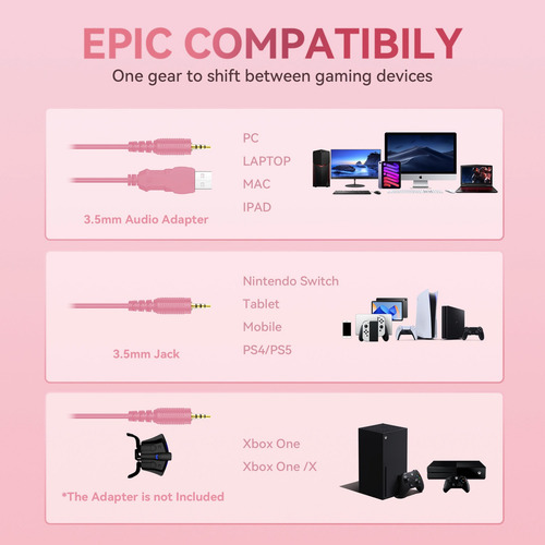 Audífonos Voistek V10 Para Juegos De 3,5 Mm Con Micrófono Color Rosa