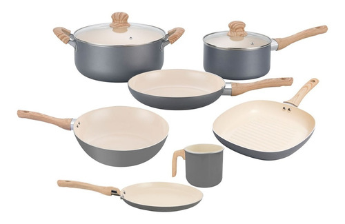 Set De Ollas Cocina Hudson Gris Con Antiadherente 9 Piezas