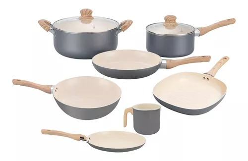 Set De Ollas Cocina Hudson Gris Con Antiadherente 9 Piezas