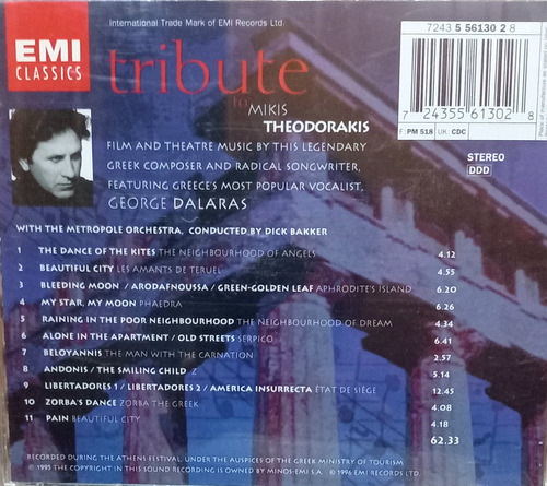 George Dalaras Tribute To Mikis Theodorakis Cd Música Griega (Usado)