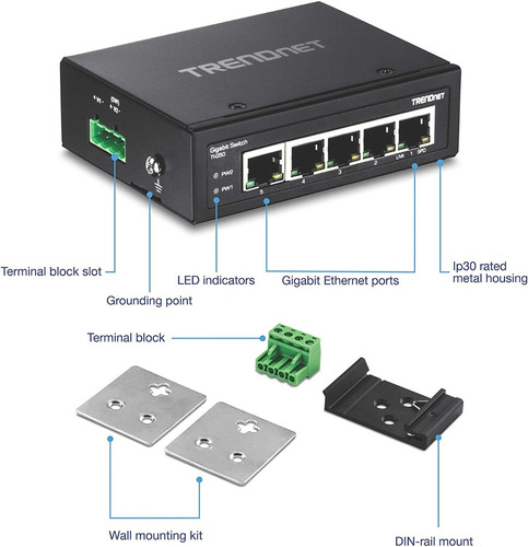 Switch Industrial Trendnet Ti-g50 De 5 Puertos Gigabit Rail