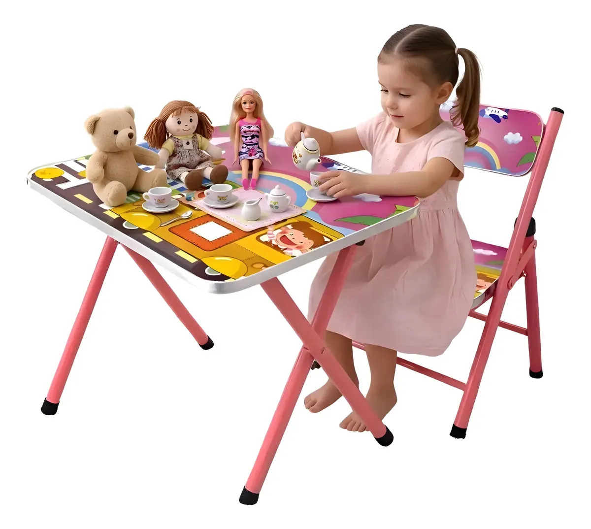 Conjunto Mesa e Cadeira Infantil Para Aprender E Brincar Cor Rosa Pemog