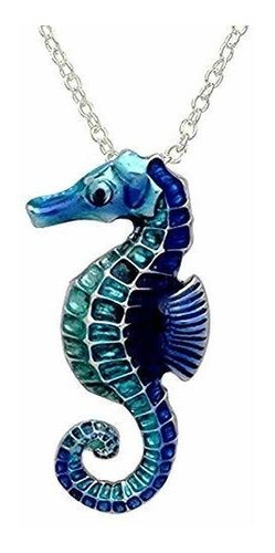 Collar - Beautiful Blue Seahorse Necklace Pendant With 21  C