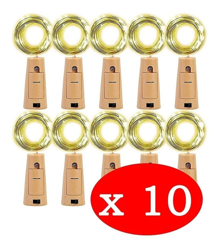 Imagen 1 de 5 de Pack 10 Luces Corcho Hada Alambre Micro Led Blanco Calido