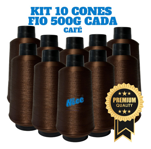 Kit Fio Overloque 500g - 10 Cones Colorido Cor Café