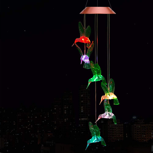 Carillones De Viento Solares Impermeables Con Luz Led Decora Campanas De Viento Colibrí