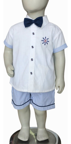 Traje Bautizo Marinero Bebé Conjunto Blanco Con Azul Niño