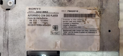 Dvd Automotivo Sony Xplod Xav-w63