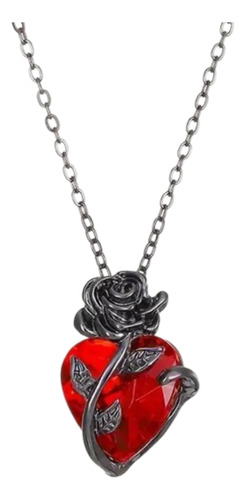 Collar Corazón Gótico Rojo Punk Largo De Metal