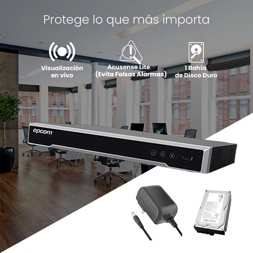 Epcom Kit Dvr Ev-8004turbo-plus+2tb 4 Canales Turbohd + 4 Canales Ip 8 Mp 2k Tecnología Acusense Evita Falsas Alarmas + Hdd 2tb Audio Por Coaxitron Ev-8004turbo-d 4 Entradas De Alarma