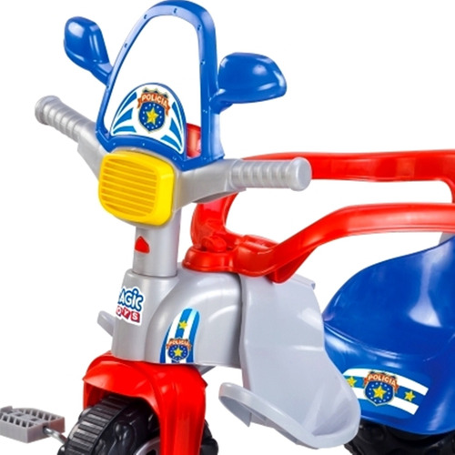 Triciclo Polícia Com Som Luz Haste Direcionável - Magic Toys Cor Azul