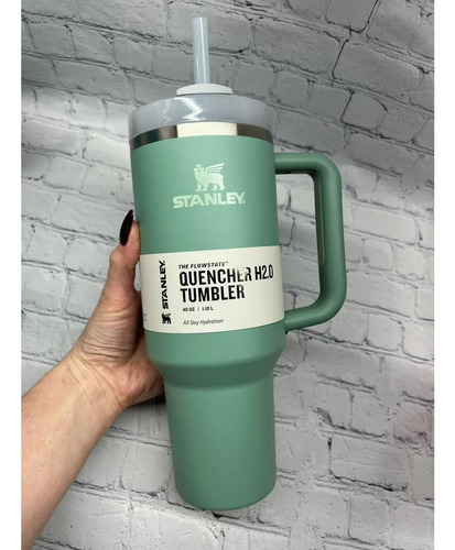 Stanley Quencher 40oz Vaso Taza Mug Termo Con Asa Y Funda Eucalipto - Verde Quencher