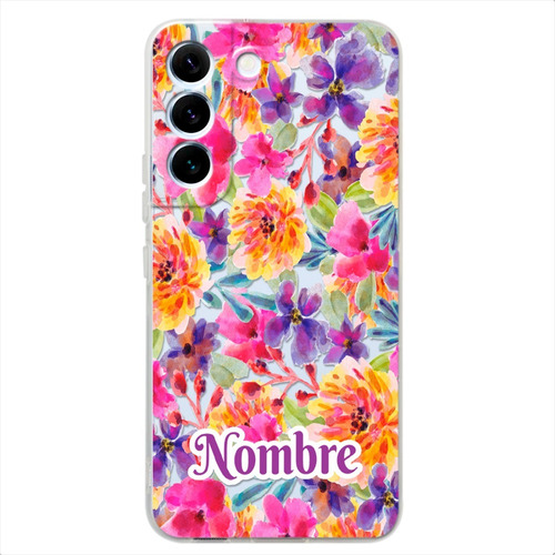 Funda Galaxy Rosas Flores Personalizada Con Tu Nombre