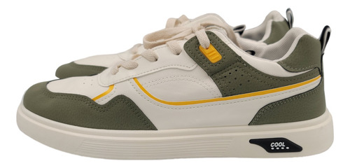 Tenis Casual Comodo Blanco Con Verde Militar Economico