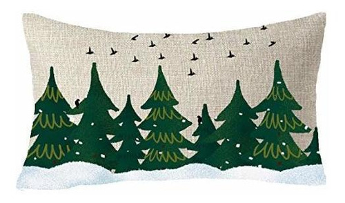 Funda Cojín Navideña Bosque Nieve Pájaros 12x20'