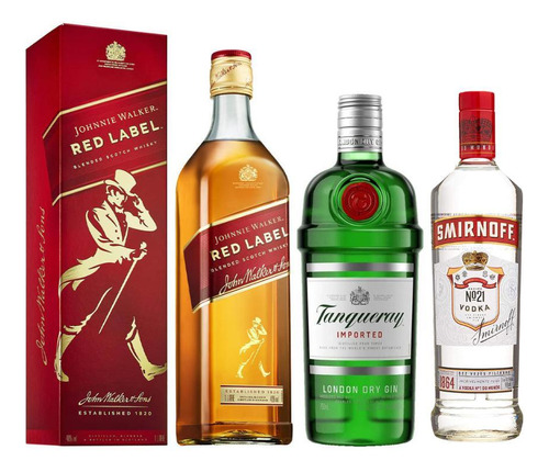 Whisky Red Label 1l + Gin Tanqueray + Vodka Smirnoff 998ml