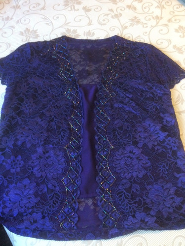 Blusa Encaje Violeta Bordada Canutillos, Modelo Exclusivo Xl