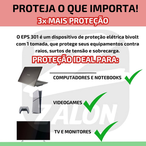 Protetor Eletrônico Tomada Dps Eps 301 Br Bivolt Anti Surto