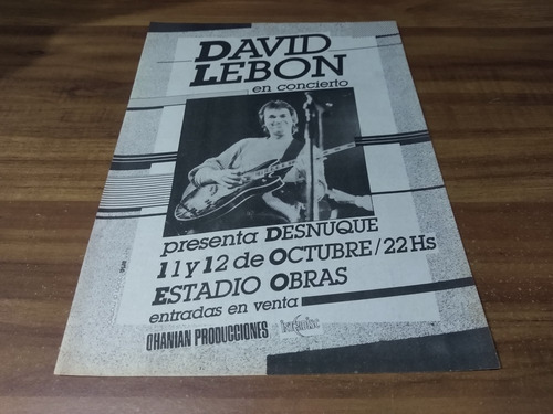(pc599) Publicidad David Lebon * Estadio Obras * 1984