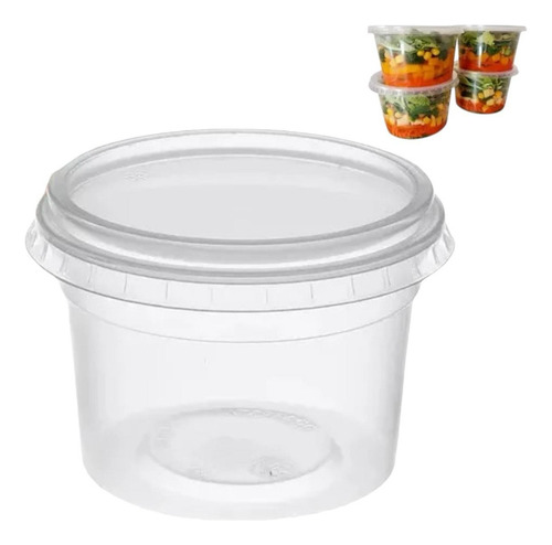 40un Pote Descartável Redondo 350ml Tampa Microondas Freezer