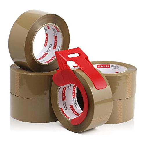 Cinta De Embalaje Marrón Resistente, 6 Rollos Dispensa...