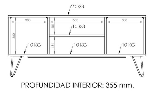 Imagen 5 de 6 de Rack Tv Dielfe Industrial Nórdico Mdf/hierro
