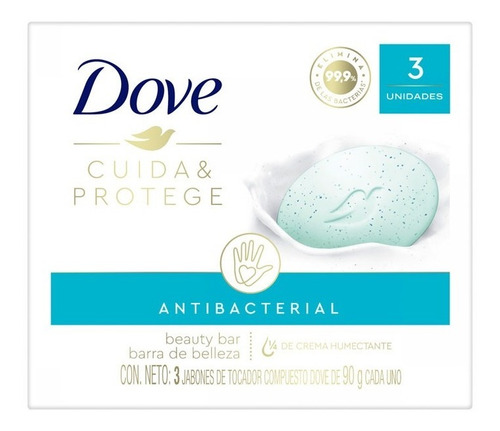 Imagen 3 de 6 de Jabon Antibacterial Dove Cuida Y Protege 3 X 90 Gr