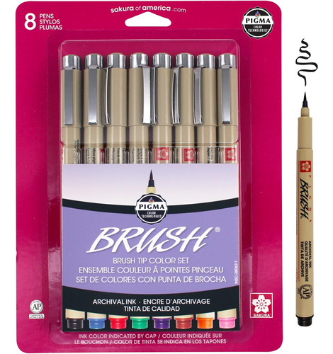 Sakura Pigma Micron Brush Pens Bolígrafos Tinta Negra Y O Un