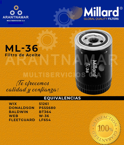 Filtro De Aceite Millard Ml-36 Wix51261 P555680