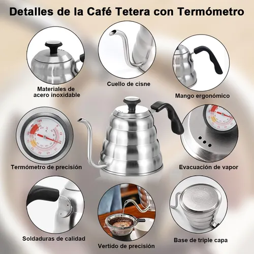 Jarra Tetera Cuello Cisne Termómetro Acero Inoxidable 700 Ml