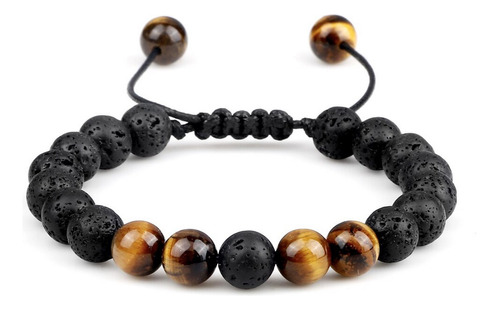 Pulsera Cuarzo Ojo De Tigre Piedra Volcanica Tejida Unisex 