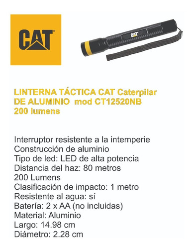Imagen 2 de 6 de Linterna Led Tactica Aluminio 200 Lumens Cat Ct12520 De Mano