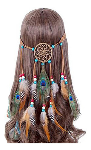 Ninas Mujer Lady Bohemian Pluma De Pavo Real Diadema Tocado 