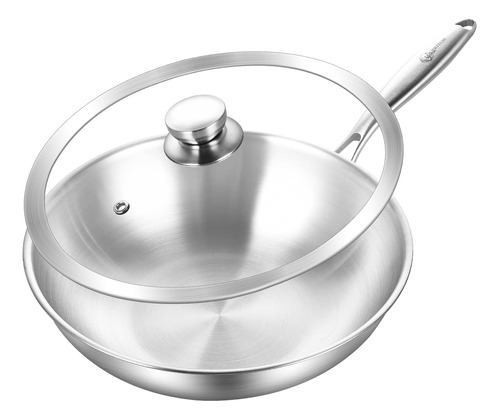 Lolykitch Wok De Acero Inoxidable De Tres Capas De 12 Pulgad